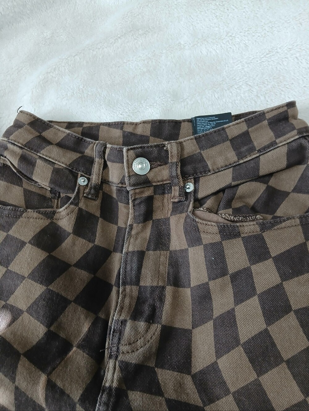 H&M Womens Brown Checkerboard Straight Jeans - Picture 3 of 4
